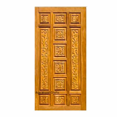 Handcrafted Teak Wood Single Panel Door with Glossy Finish Elegant Carved Design Manufacturers, Suppliers, Exporters in Sonipat