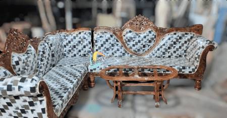 Maharaja L-Type Sofa Set with Center Table – Premium Sheesham Wood Furniture by Ace Wood Crafts Manufacturers, Suppliers in Saharanpur
