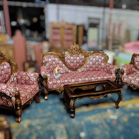 Maharaja Sofa Set – Handcrafted Sheesham Wood Sofa with Swift Mahroon Fabric Manufacturers, Suppliers, Exporters in Chandigarh