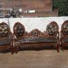 Modern Brown Hand Carved Wooden Sofa Puffy Set Manufacturers, Suppliers, Exporters in Chandigarh