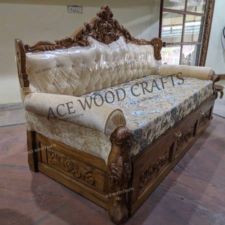 Royal Hand Carved Wooden Sofa Cum Bed Manufacturers, Suppliers, Exporters in Chandigarh