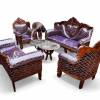 Sofa Set in Natural Walnut Finish with Wooden Tea Table - Custom Made by Ace Wood Crafts Manufacturers, Suppliers, Exporters in Chandigarh